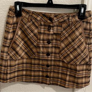 SKY AND SPARROW Yellow Button Front Plaid Skirt Medium
